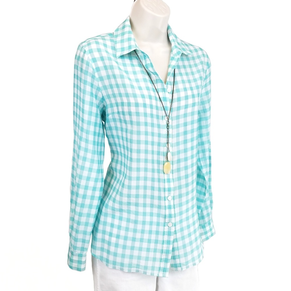 Coldwater Creek gingham check button down blue M